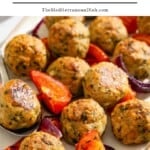 Baked chicken meatballs pin image 1.