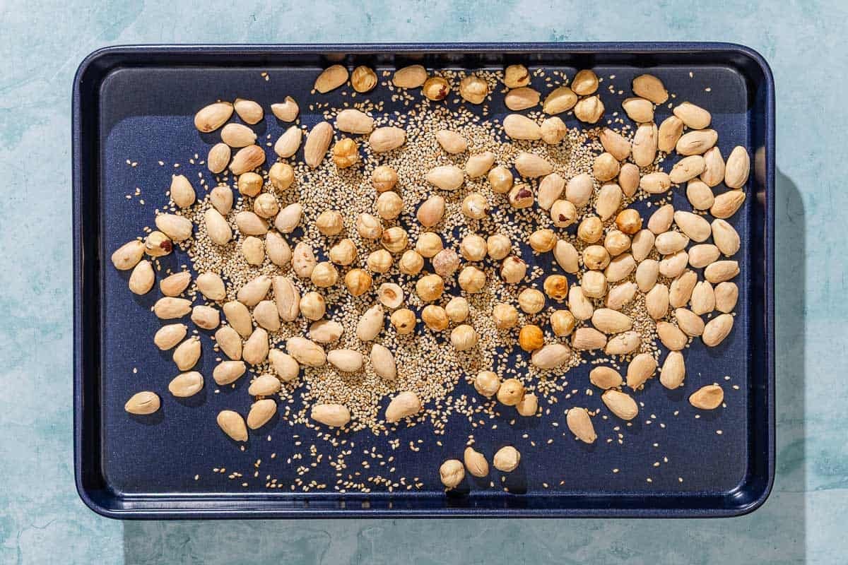 The nuts for the alfafores on a sheet pan.