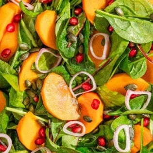 A close up of persimmon salad.
