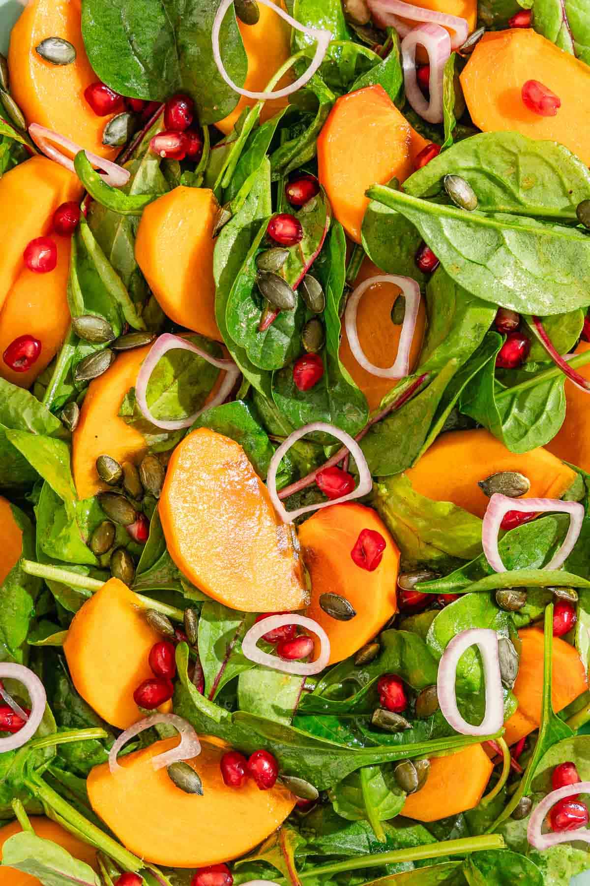 A close up of persimmon salad.