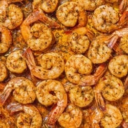 A close up of sautéed shrimp.