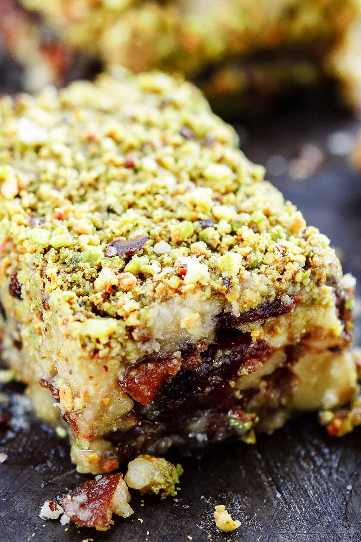 A close up of a no bake dessert bar.