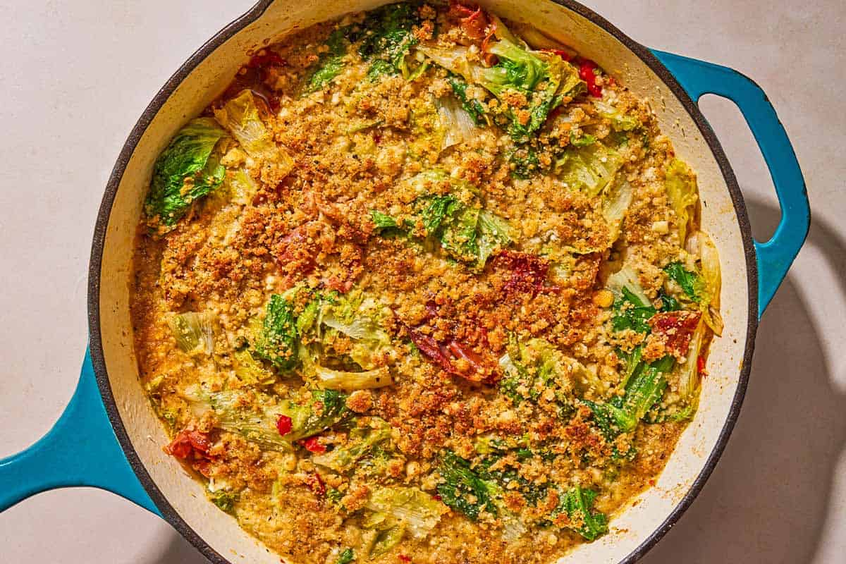 Utica greens in a skillet.