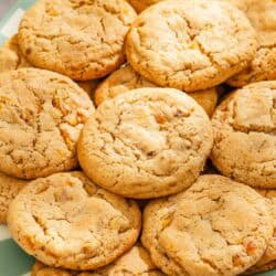 Several apricot cookies on a platter.