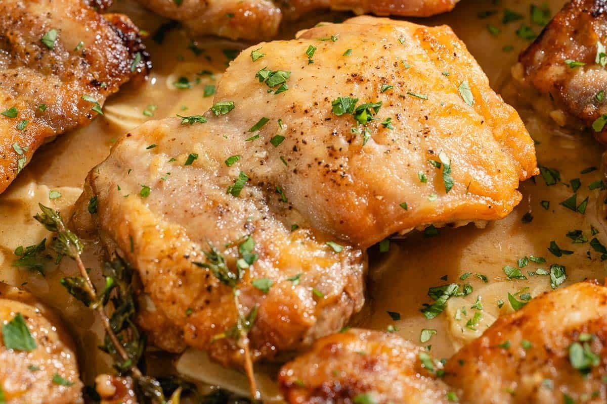 A close up of the garlic chicken recipe.