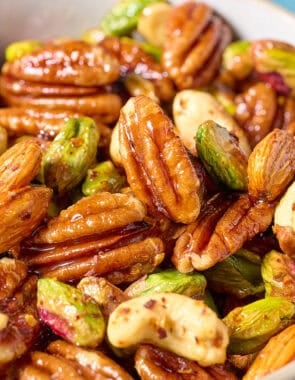 Spiced nuts in a bowl.