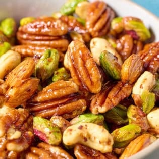 Spiced nuts in a bowl.