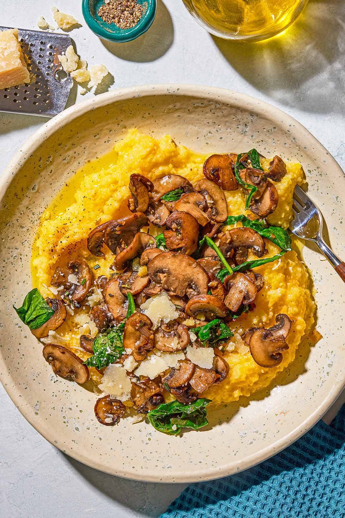 Mushroom Polenta with Spinach and Parmesan