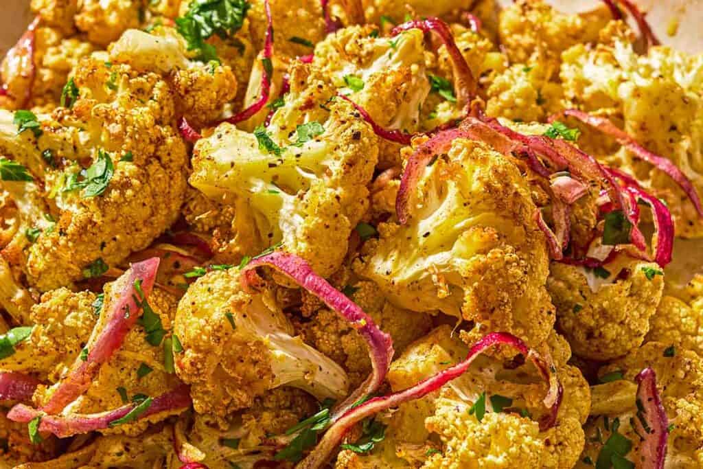 A close up of air fryer cauliflower.