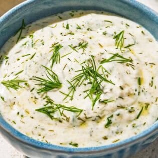 Dill sauce for salmon in a bowl.