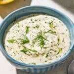 Dill sauce for salmon in a bowl.