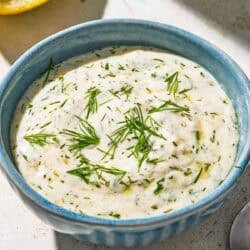 Dill sauce for salmon in a bowl.