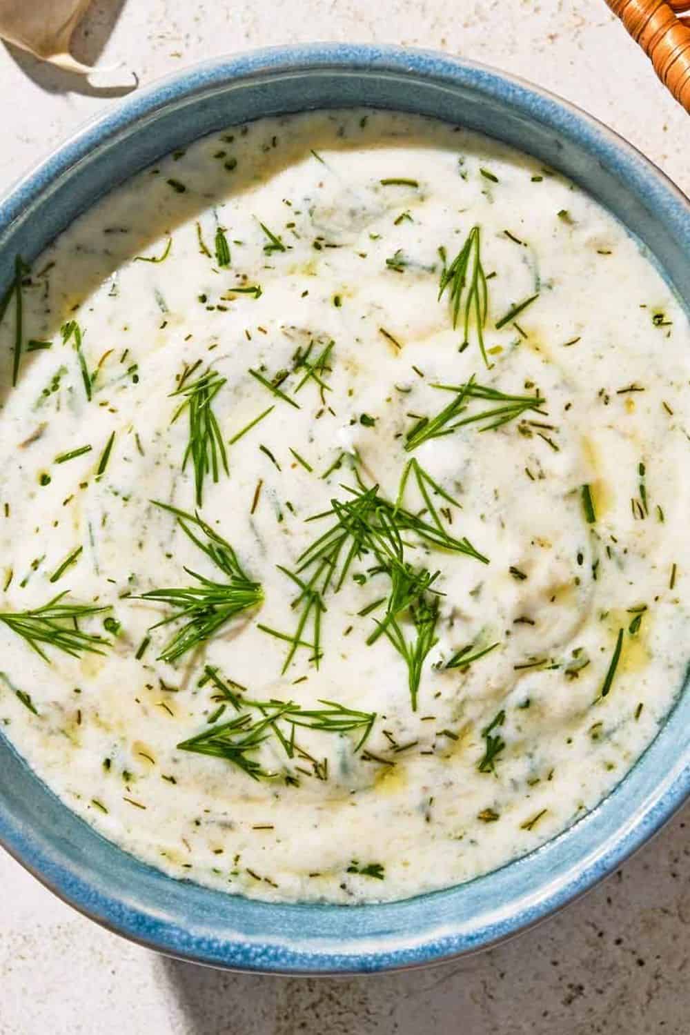 Dill sauce for salmon in a bowl.