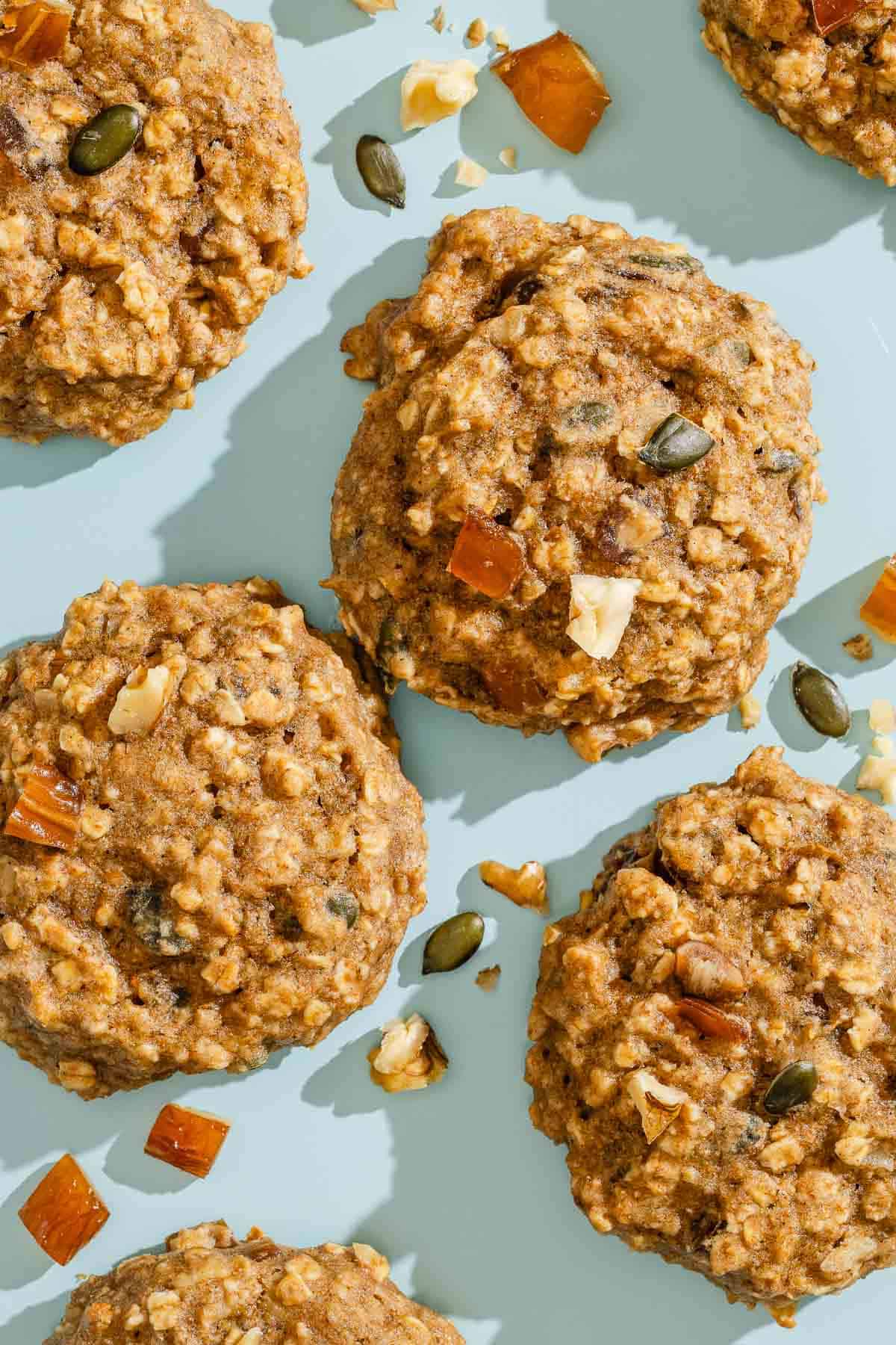 Baked breakfast cookies on a sheet pan.