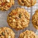 Baked breakfast cookies on wire rack.