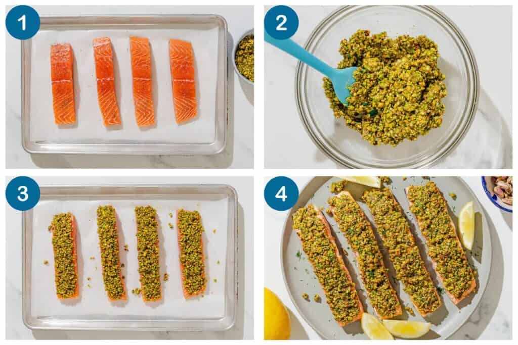 Pistachio Crusted Salmon How-To Grid. 