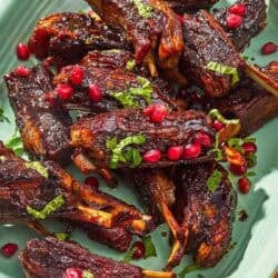 Lamb ribs on a platter.