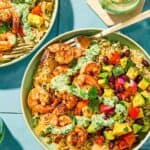 Shrimp Bowls with Lemon Rice and Green Goddess Dressing