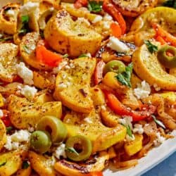 The yellow squash recipe on a platter.