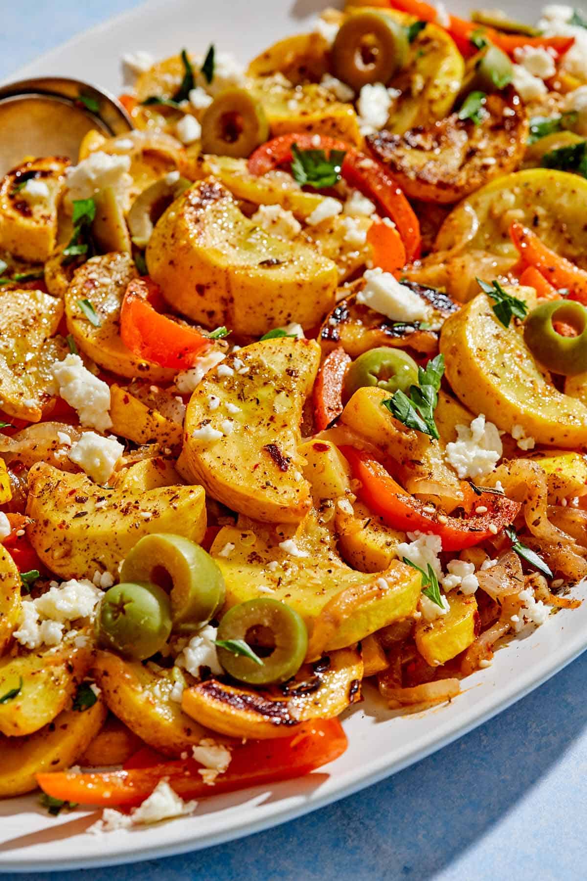 The yellow squash recipe on a platter.