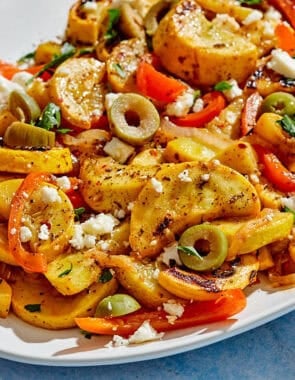 The yellow squash recipe on a platter.