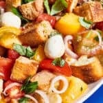 Panzanella salad on a serving platter.