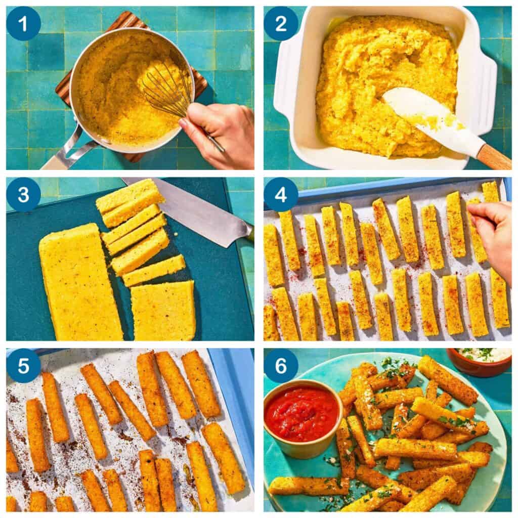 Polenta fries recipe step-by-step grid.