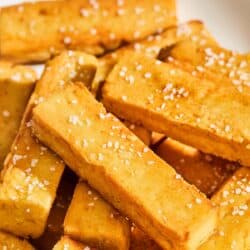 Chickpea panisses on a platter.