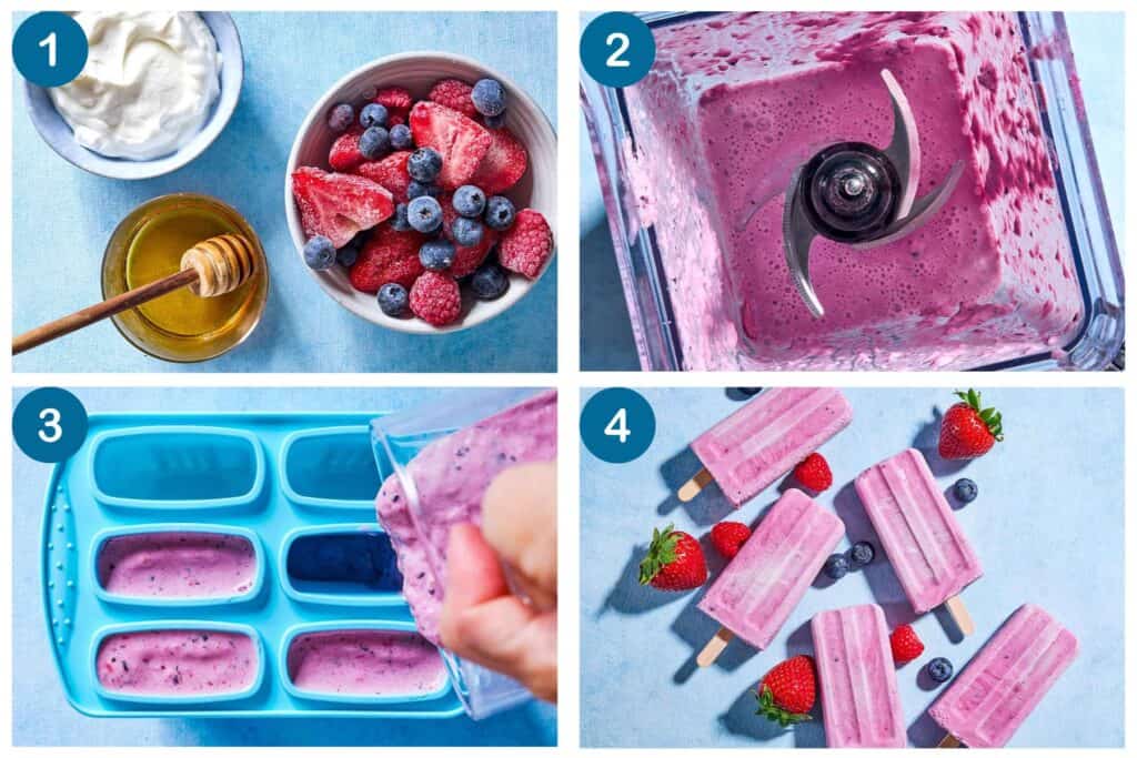 How to make homemade popsicles. Step 1: gather your ingredients, Step 2: mix the ingredients in a blender, Step 3: pour the mixture into popsicle molds, Step 4: serve.