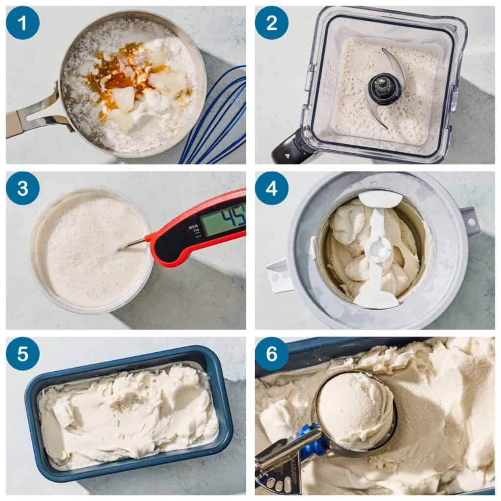 Dairy free ice cream recipe step by step grid.