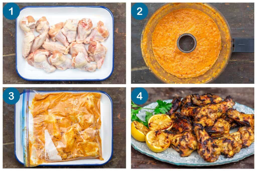 How to make grilled chicken wings. Step 1: season the chicken wings, Step 2: make the chicken wing marinade, Step 3: add the chicken wings and marinade to a zip top plastic bag, Step 4: grill and serve.