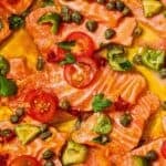 A close up of salmon crudo.