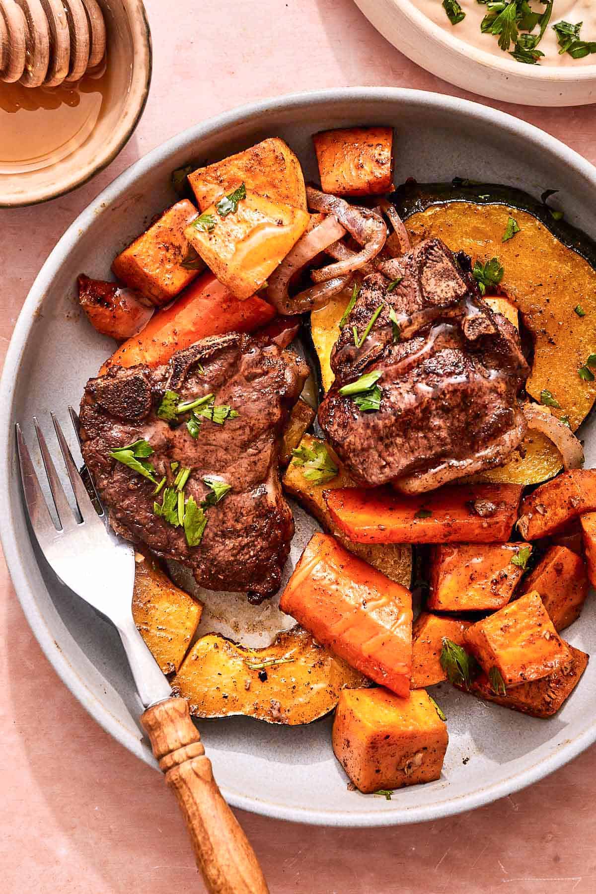 Mediterranean Baked Lamb Chops with Roasted Vegetables