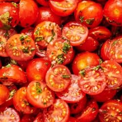 A close up of cherry tomatoes.