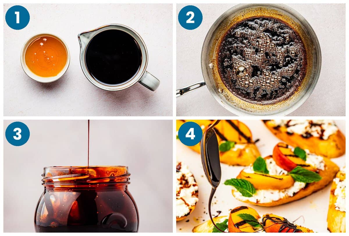 How to make balsamic glaze. Step 1: gather your ingredients, Step 2: heat and simmer the balsamic vinegar, Step 3: store the balsamic glaze in a jar, Step 4: use the balsamic glaze on your favorite dishes.
