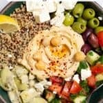 Mediterranean bowl recipe pin image 1.