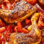 Spanish paprika chicken on a sheet pan.