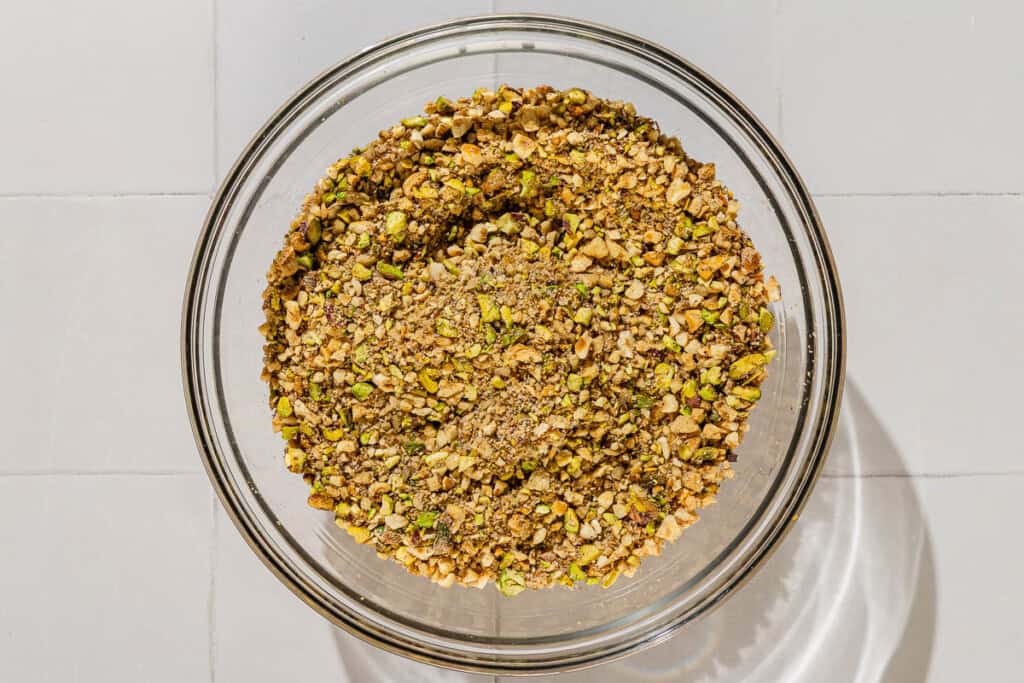 The baklava nut filling in a bowl.