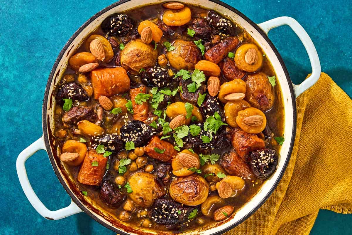 Beef tagine in a skillet.