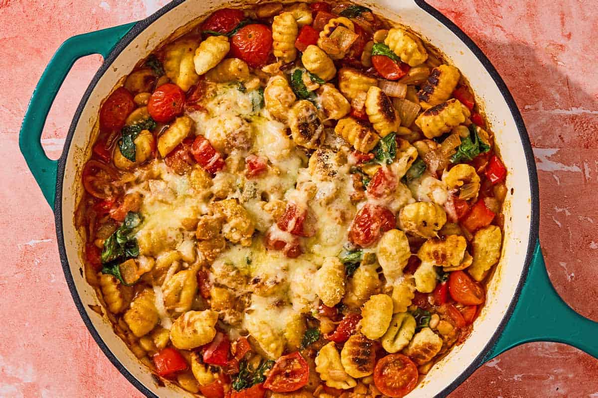 Skillet gnocchi in a skillet.